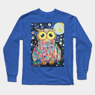 Cute multicoloured rainbow owl jewelled silver gold painting Long Sleeve T-Shirt